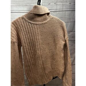 Chelsea & Theodore Knit Turtleneck Sweater‎ Speckled Tan XS Acrylic Wool Blend